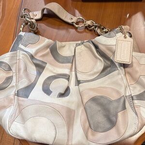 Coach Multicolor Shoulder Bag in Cream, Gray, and Tan